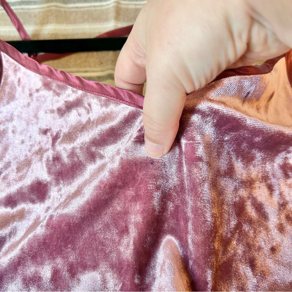Roxy Velvet Camisole Dress | Size L in Blush Berry Maroon Color | Crushed Velvet - Picture 13 of 13